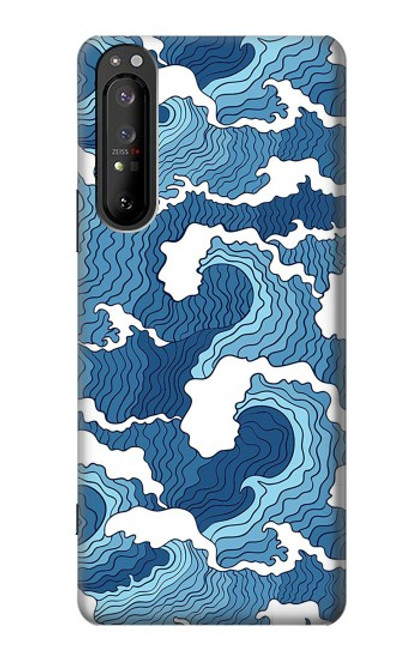 W3751 Wave Pattern Hard Case and Leather Flip Case For Sony Xperia 1 II