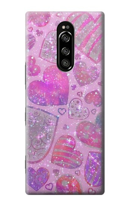 W3710 Pink Love Heart Hard Case and Leather Flip Case For Sony Xperia 1