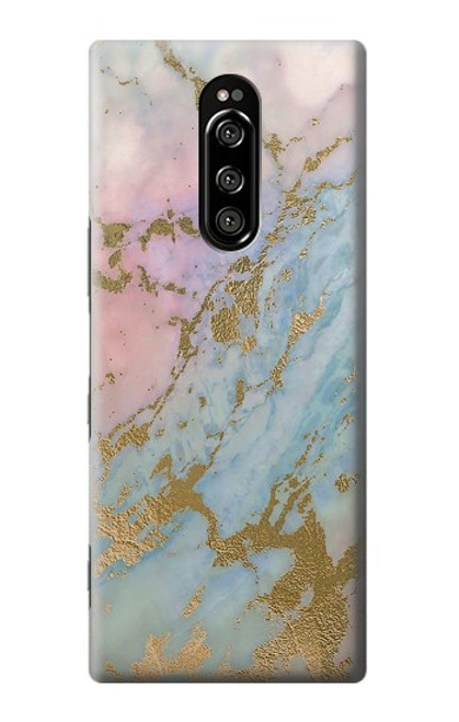 W3717 Rose Gold Blue Pastel Marble Graphic Printed Hard Case and Leather Flip Case For Sony Xperia 1