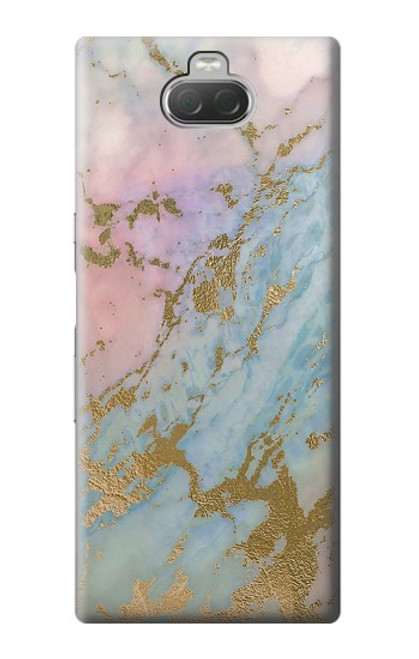 W3717 Rose Gold Blue Pastel Marble Graphic Printed Hard Case and Leather Flip Case For Sony Xperia 10