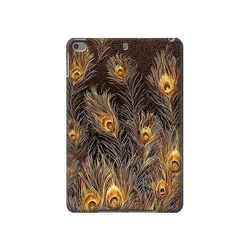 W3691 Gold Peacock Feather Tablet Hard Case For iPad mini 4, iPad mini 5, iPad mini 5 (2019)