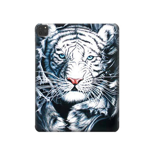 W0265 White Tiger Tablet Hard Case For iPad Pro 11 (2021,2020,2018, 3rd, 2nd, 1st)
