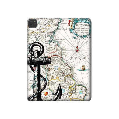 W1962 Nautical Chart Tablet Hard Case For iPad Pro 11 (2021,2020,2018, 3rd, 2nd, 1st)