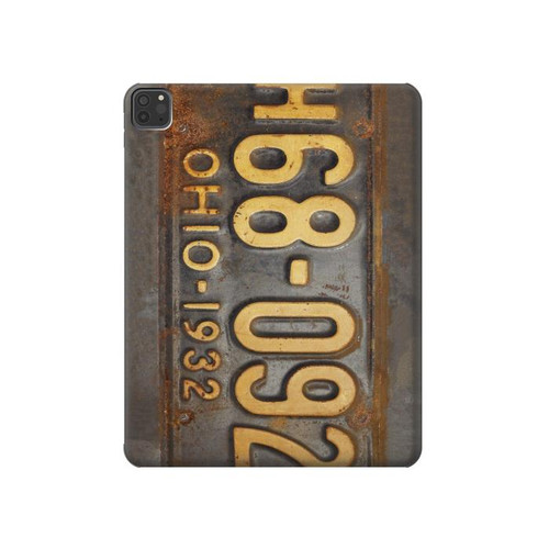 W3228 Vintage Car License Plate Tablet Hard Case For iPad Pro 11 (2021,2020,2018, 3rd, 2nd, 1st)