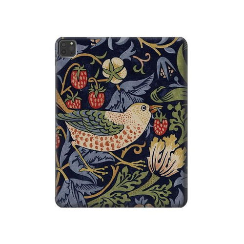 W3791 William Morris Strawberry Thief Fabric Tablet Hard Case For iPad Pro 11 (2021,2020,2018, 3rd, 2nd, 1st)