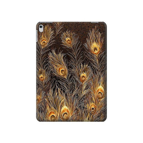 W3691 Gold Peacock Feather Tablet Hard Case For iPad Air 2, iPad 9.7 (2017,2018), iPad 6, iPad 5