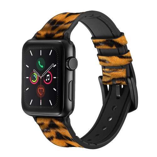 CA0074 Tiger Skin Graphic Print Silicone & Leather Smart Watch Band Strap For Apple Watch iWatch