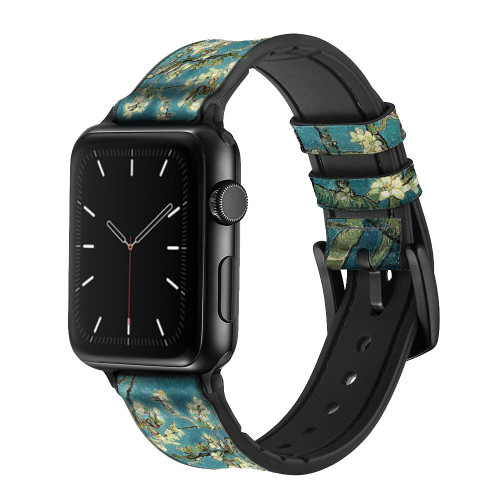 CA0108 Blossoming Almond Tree Van Gogh Silicone & Leather Smart Watch Band Strap For Apple Watch iWatch