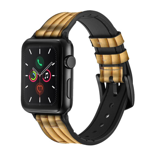 CA0259 Bamboo Graphic Printed Silicone & Leather Smart Watch Band Strap For Apple Watch iWatch