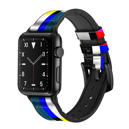 CA0275 No Signal TV Silicone & Leather Smart Watch Band Strap For Apple Watch iWatch