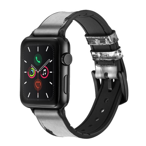 CA0277 Old Paris Eiffel Tower Silicone & Leather Smart Watch Band Strap For Apple Watch iWatch