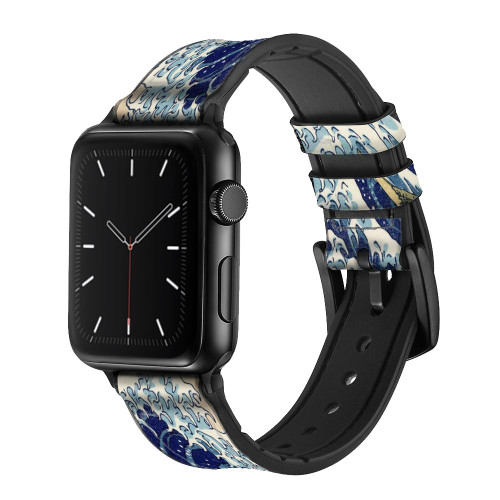 CA0298 Hokusai The Great Wave off Kanagawa Silicone & Leather Smart Watch Band Strap For Apple Watch iWatch