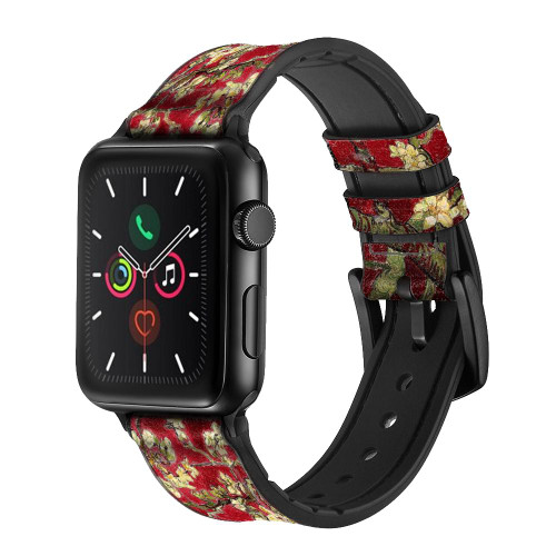 CA0309 Red Blossoming Almond Tree Van Gogh Silicone & Leather Smart Watch Band Strap For Apple Watch iWatch