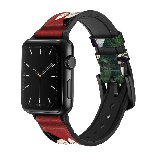 CA0348 Japan Art Toyohara Kunichika Silicone & Leather Smart Watch Band Strap For Apple Watch iWatch