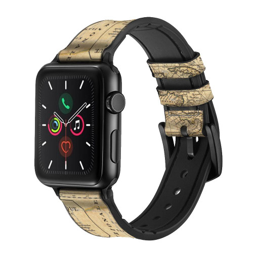 CA0352 Exploration North America Map Silicone & Leather Smart Watch Band Strap For Apple Watch iWatch