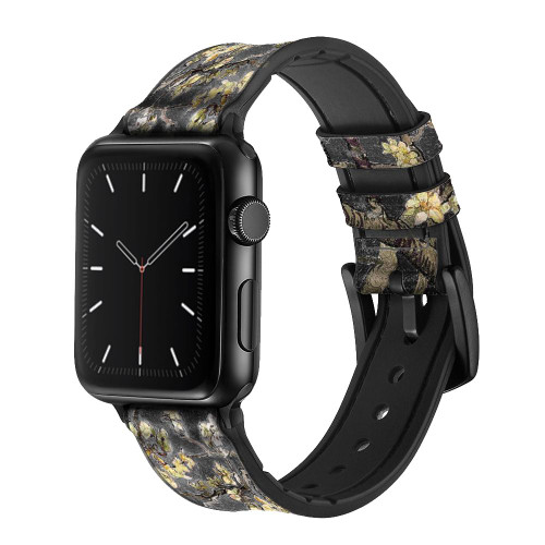 CA0393 Black Blossoming Almond Tree Van Gogh Silicone & Leather Smart Watch Band Strap For Apple Watch iWatch