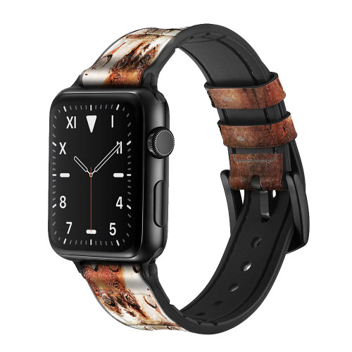 CA0405 Vintage Welding Helmet Silicone & Leather Smart Watch Band Strap For Apple Watch iWatch