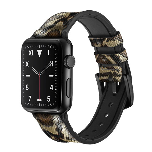 CA0415 Anaconda Amazon Snake Skin Graphic Printed Silicone & Leather Smart Watch Band Strap For Apple Watch iWatch