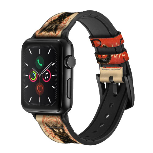 CA0422 Chat Noir Black Cat Vintage Silicone & Leather Smart Watch Band Strap For Apple Watch iWatch