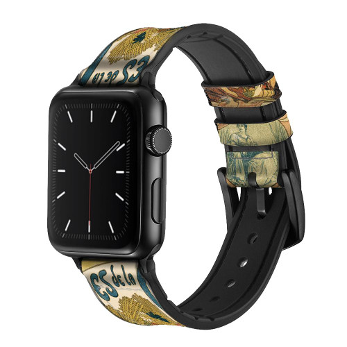 CA0423 Alphonse Mucha Bieres De La Muse Silicone & Leather Smart Watch Band Strap For Apple Watch iWatch