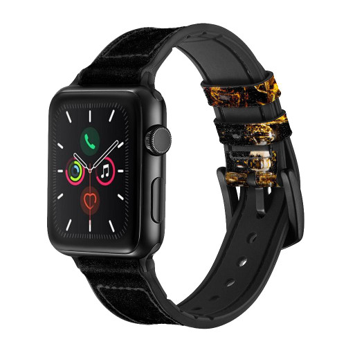 CA0424 Ice Whiskey Whisky Glass Silicone & Leather Smart Watch Band Strap For Apple Watch iWatch