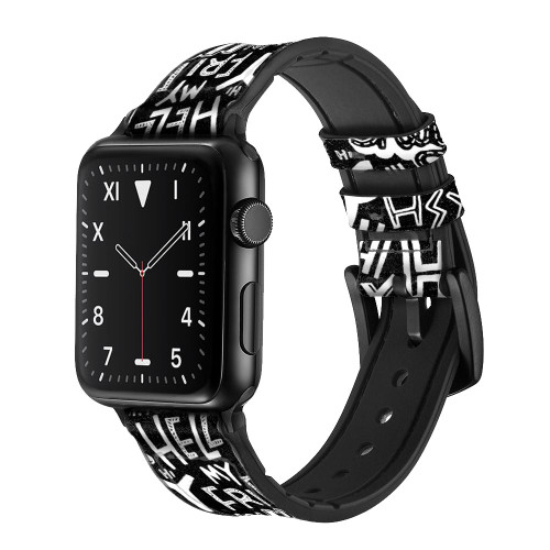 CA0425 Hey Hi Hello Art Pattern Silicone & Leather Smart Watch Band Strap For Apple Watch iWatch