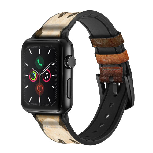 CA0429 Panda Eat Bamboo Vintage Texture Silicone & Leather Smart Watch Band Strap For Apple Watch iWatch