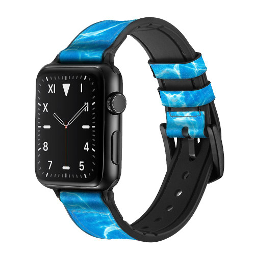 CA0440 Blue Water Swimming Pool Silicone & Leather Smart Watch Band Strap For Apple Watch iWatch