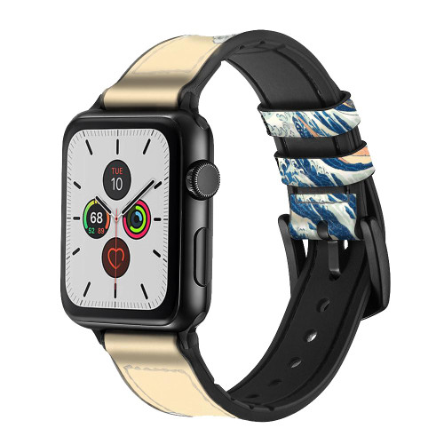 CA0441 Hokusai Under The Wave off Kanagawa Silicone & Leather Smart Watch Band Strap For Apple Watch iWatch