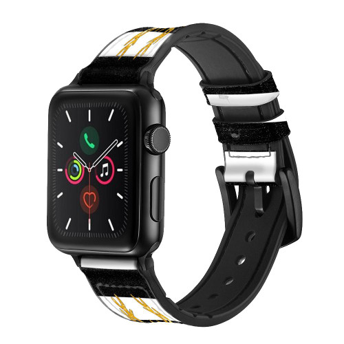 CA0442 Black and White Striped Deer Gold Sparkles Silicone & Leather Smart Watch Band Strap For Apple Watch iWatch