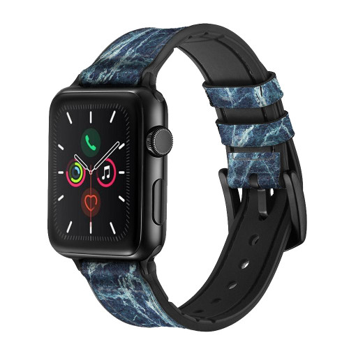 CA0444 Light Blue Marble Stone Graphic Printed Silicone & Leather Smart Watch Band Strap For Apple Watch iWatch