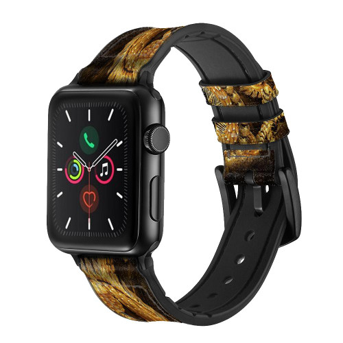 CA0447 Chinese Gold Dragon Printed Silicone & Leather Smart Watch Band Strap For Apple Watch iWatch