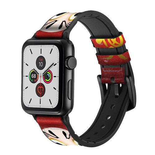 CA0461 Japan Daruma Doll Silicone & Leather Smart Watch Band Strap For Apple Watch iWatch