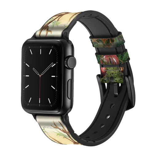 CA0463 Vintage Reindeer Christmas Silicone & Leather Smart Watch Band Strap For Apple Watch iWatch