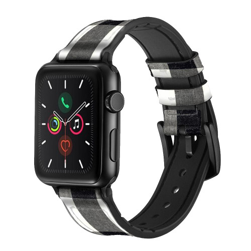 CA0464 Black and White Buffalo Check Pattern Silicone & Leather Smart Watch Band Strap For Apple Watch iWatch