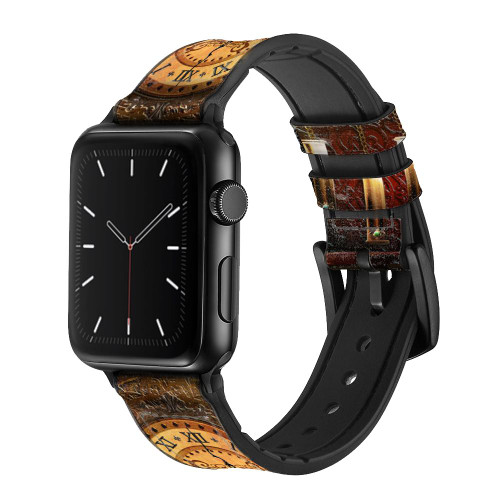 CA0598 Grandfather Clock Silicone & Leather Smart Watch Band Strap For Apple Watch iWatch