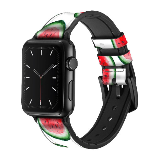 CA0628 Watermelon Pattern Silicone & Leather Smart Watch Band Strap For Apple Watch iWatch