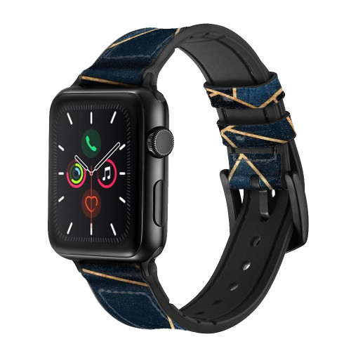 CA0774 Navy Blue Graphic Art Silicone & Leather Smart Watch Band Strap For Apple Watch iWatch