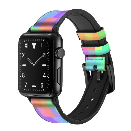 CA0810 Mosaic Censored Silicone & Leather Smart Watch Band Strap For Apple Watch iWatch