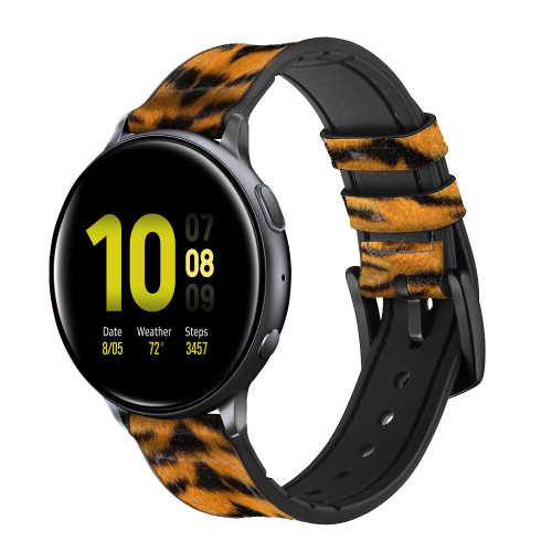 CA0074 Tiger Skin Graphic Print Silicone & Leather Smart Watch Band Strap For Samsung Galaxy Watch, Gear, Active