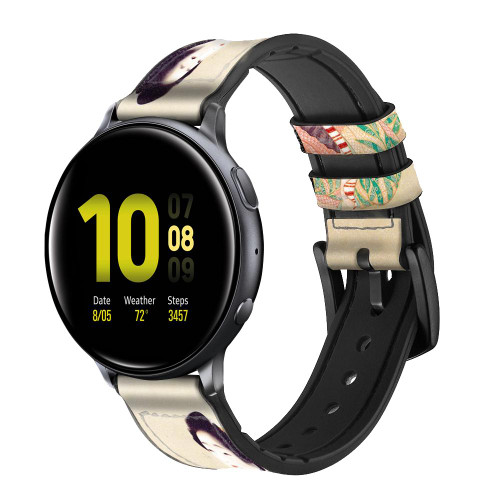 CA0116 Japan Art Kimono Silicone & Leather Smart Watch Band Strap For Samsung Galaxy Watch, Gear, Active