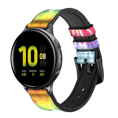 CA0195 Tie Dye Colorful Graphic Printed Silicone & Leather Smart Watch Band Strap For Samsung Galaxy Watch, Gear, Active