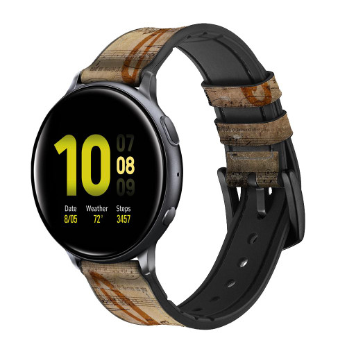 CA0286 Sheet Music Notes Silicone & Leather Smart Watch Band Strap For Samsung Galaxy Watch, Gear, Active