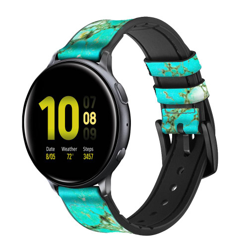 CA0291 Turquoise Gemstone Texture Graphic Printed Silicone & Leather Smart Watch Band Strap For Samsung Galaxy Watch, Gear, Active