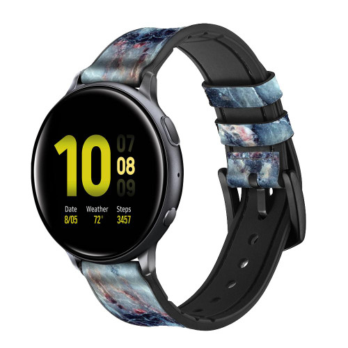 CA0408 Blue Marble Texture Graphic Printed Silicone & Leather Smart Watch Band Strap For Samsung Galaxy Watch, Gear, Active