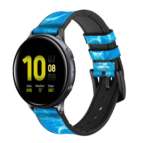 CA0440 Blue Water Swimming Pool Silicone & Leather Smart Watch Band Strap For Samsung Galaxy Watch, Gear, Active