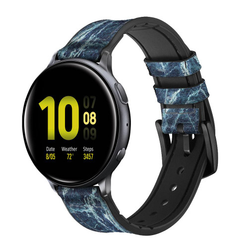 CA0444 Light Blue Marble Stone Graphic Printed Silicone & Leather Smart Watch Band Strap For Samsung Galaxy Watch, Gear, Active