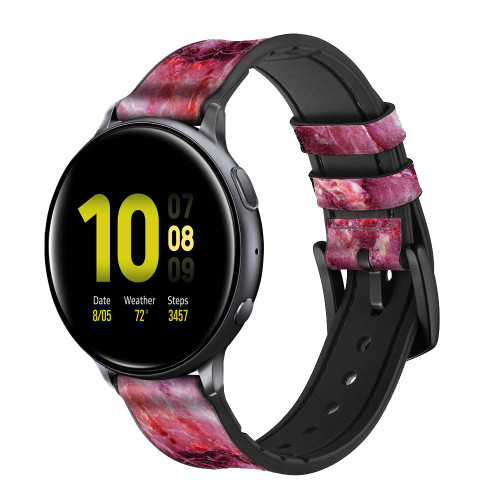 CA0559 Pink Marble Graphic Printed Silicone & Leather Smart Watch Band Strap For Samsung Galaxy Watch, Gear, Active