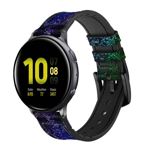 CA0676 Rainbow Python Skin Graphic Print Silicone & Leather Smart Watch Band Strap For Samsung Galaxy Watch, Gear, Active