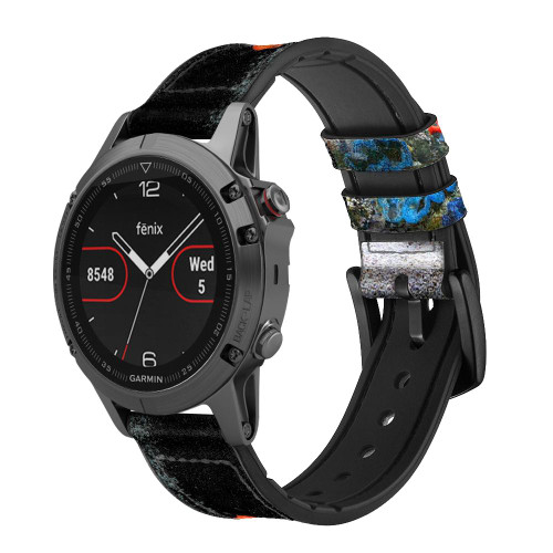 CA0026 Aquarium Silicone & Leather Smart Watch Band Strap For Garmin Smartwatch